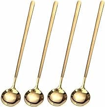 4 PCS 6.7 Inches Coffee Spoons, Stirring Spoons, Tea Spoons Long Handle, Gold Teaspoons, Gold Spoons, Ice Tea Spoons, Long Spoons for Stirring, Gold Espresso Spoons Stainless Steel