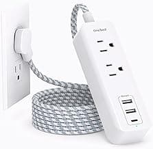 Cruise Essentials, USB C Travel Power Strip, Flat Plug Power Strip with 2 Outlets 3 USB Ports (1 USB C), 5ft Extension Cord Charging Station, Non Surge Protector for Cruise Ship, Travel, Home