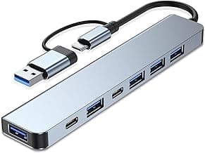 Aluminum 7 in 1 USB C Hub with USB 3.0, USB 2.0 Ports for MacBook Pro Air and More Devices