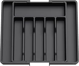Lifewit Silverware Drawer Organizer, Expandable Utensil Tray for Kitchen, BPA Free Flatware and Cutlery Holder, Adjustable Plastic Storage for Spoons Forks Knives, Large, Black