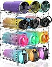 Water Bottle Organizer - 4 Pack Stackable Cup Organizer for Cabinet, Countertop, Pantry and Fridge, Free-Standing Tumbler Kitchen Storage Holder for Wine and Drink Bottles, Clear Plastic