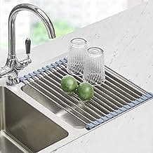 Seropy Roll Up Dish Drying Rack, Over The Sink Dish Drying Rack Kitchen Rolling Dish Drainer, Foldable Sink Rack Mat Stainless Steel Wire Dish Drying Rack for Kitchen Sink Counter Storage 17.5x11.8