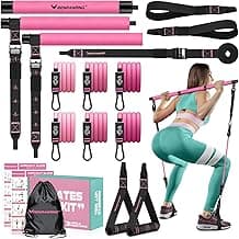 Pilates Bar Kit with Resistance Bands, Multifunctional Yoga Pilates Bar with Heavy-Duty Metal Adjustment Buckle for Women & Men, Home Gym Pilates Resistance Bar Kit for Full Body Workouts