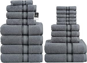 LANE LINEN Bath Towels for Bathroom Set- 100% Cotton Towel Set, Soft Bath Set- 6 Bathroom Towels, 6 Hand Towels, 6 Wash Cloths, Quick Dry, Highly Absorbent Shower Towels - 18 Piece Set Grey